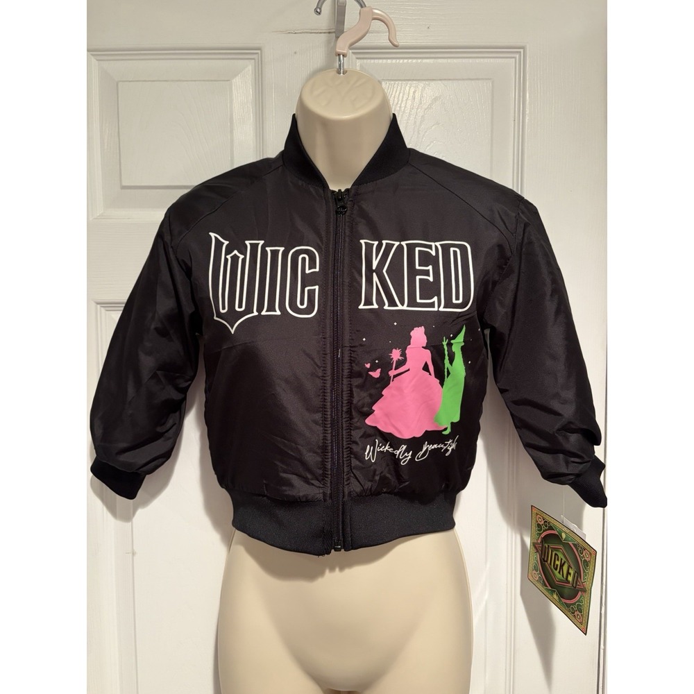 NWT Wicked Girls Bomber Jacket 4/5 Black Universal Elphaba Glinda Zip Coat Movie